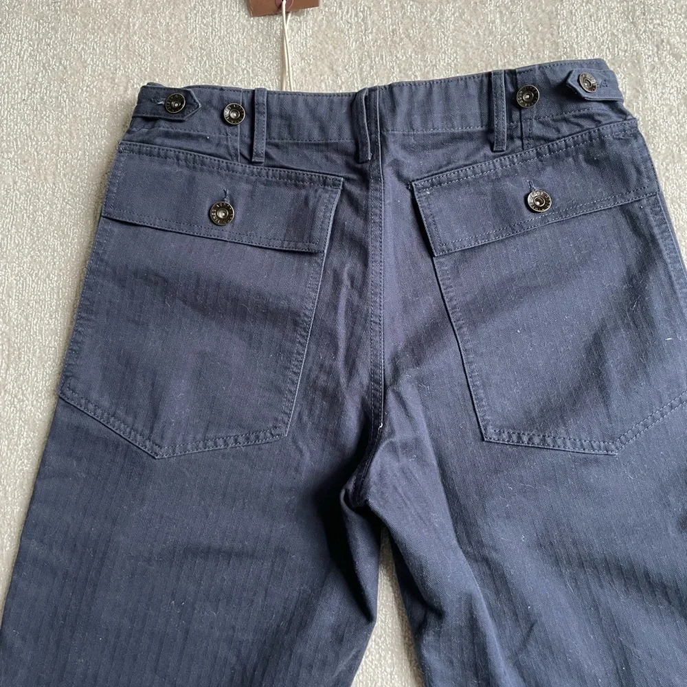 NWT Arbor Fatigue Pants (Organic Cotton Herringbone Button Fly Blue) - Picture 7 of 7